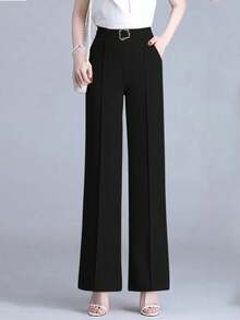 Plus Size Women's Knitted Wide - Leg Pants, Casual High - Waist Stretchy Loose Fall Office Trousers