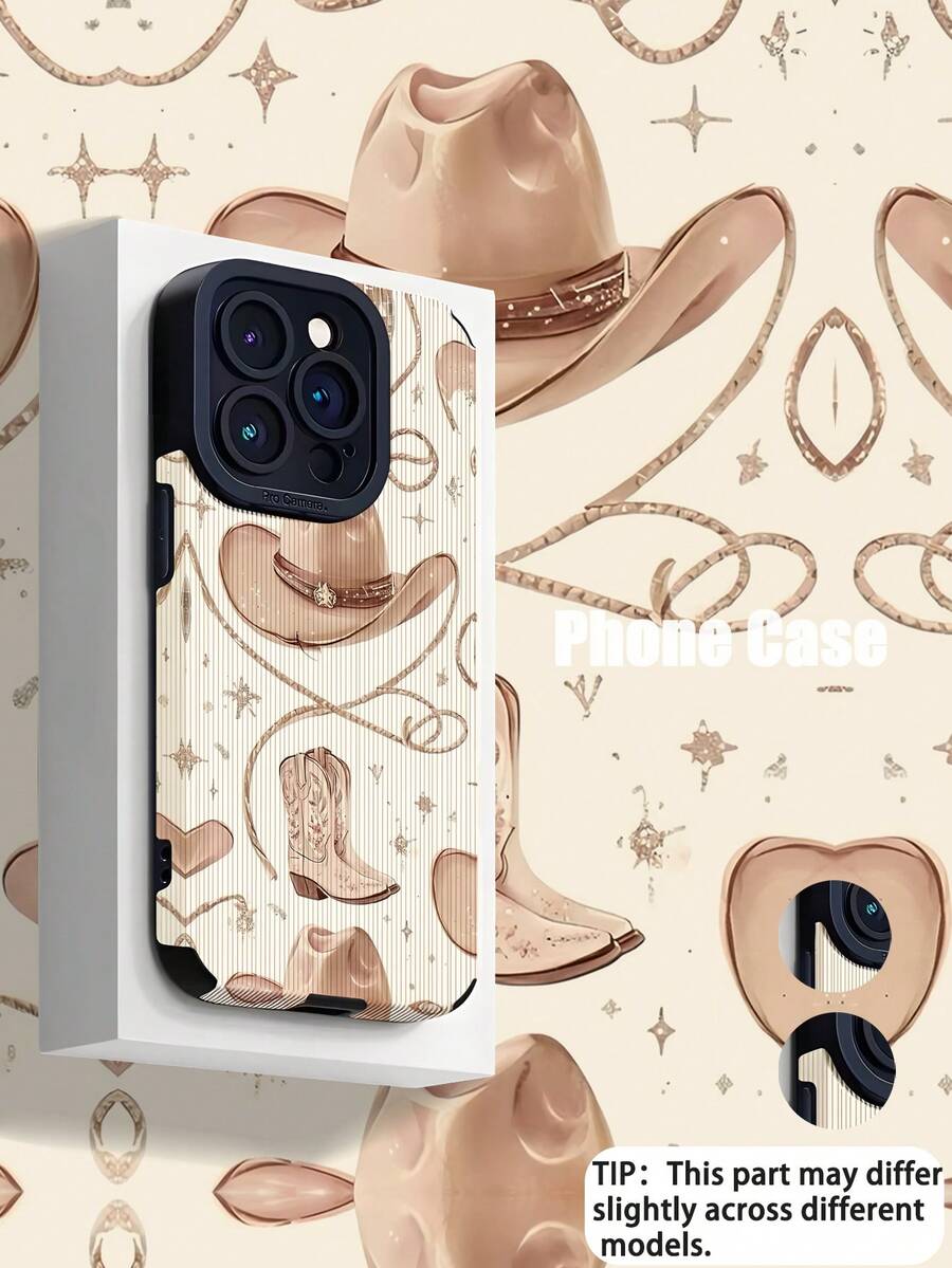 1pc Western Cowboy Pattern Vertical Striped Faux Leather Soft Protective Phone Case Compatible With Apple And 16/16PLUS/16PRO/16PROMAX Waterproof Shockproof Anti-Fall Scratch Resistant - Multicolor - View 1