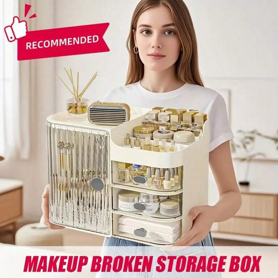 Extra Large Capacity Cosmetic Organizer, Care Organizer Drawer Beauty Rack, - Multi-Level Cosmetic Organizer With Mirror And Drawer, Home Desktop And Drawer Cosmetic Display Organizer For Dresser, Bathroom And Counter, Ideal Gift For Women And Girls - 柔和的白色 - 查看 1