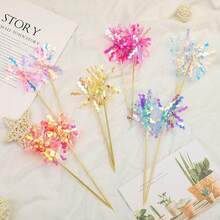 10pcs Multicolor Tinsel/Gold/Green/Red Shiny Tinsel Cake Baking Decor Picks, Suitable For Cake Decorating And Baking, Cupcake Packaging, Birthday Party, Wedding And Tabletop Centerpiece, Christmas - Multicolor - View 5