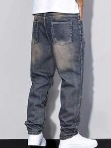 Teen Boy Pocket Straight Loose Casual Jeans, Simple & Fashionable - Medium Wash - View 2