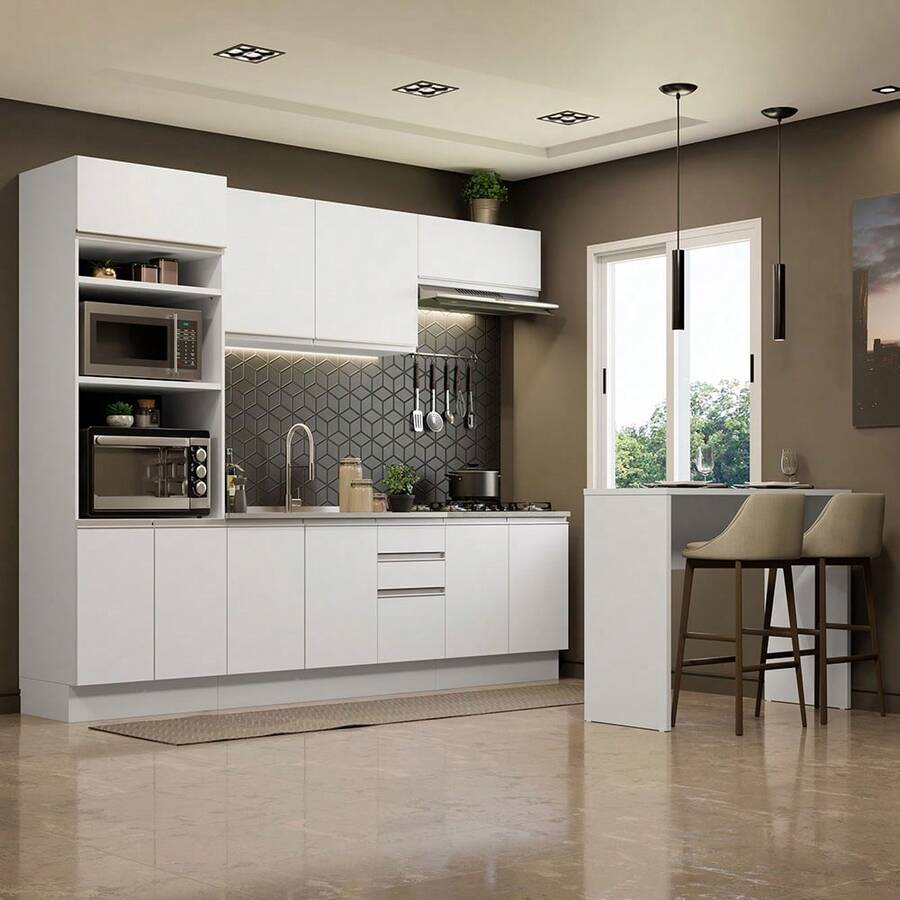 Complete Modular Integrated Kitchen Madesa Glamy 315cm Bb 02 - White - View 1