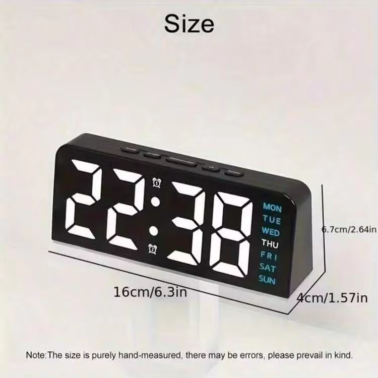 多色底座数字多功能 LED 闹钟，USB 数字 LED 显示屏电子闹钟，显示温度日期睡眠 12/24 小时制时间，家居装饰，卧室装饰，可调光亮度（不含电池），家居装饰，房间装饰，节日礼物，生日毕业礼物 - 黑色外殼 - 查看 7