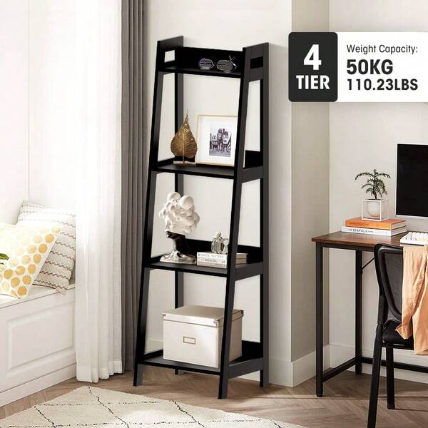 SUN YEE Bookshelf 4 Tier Corner Ladder Shelf Home Storage Display Rack Black