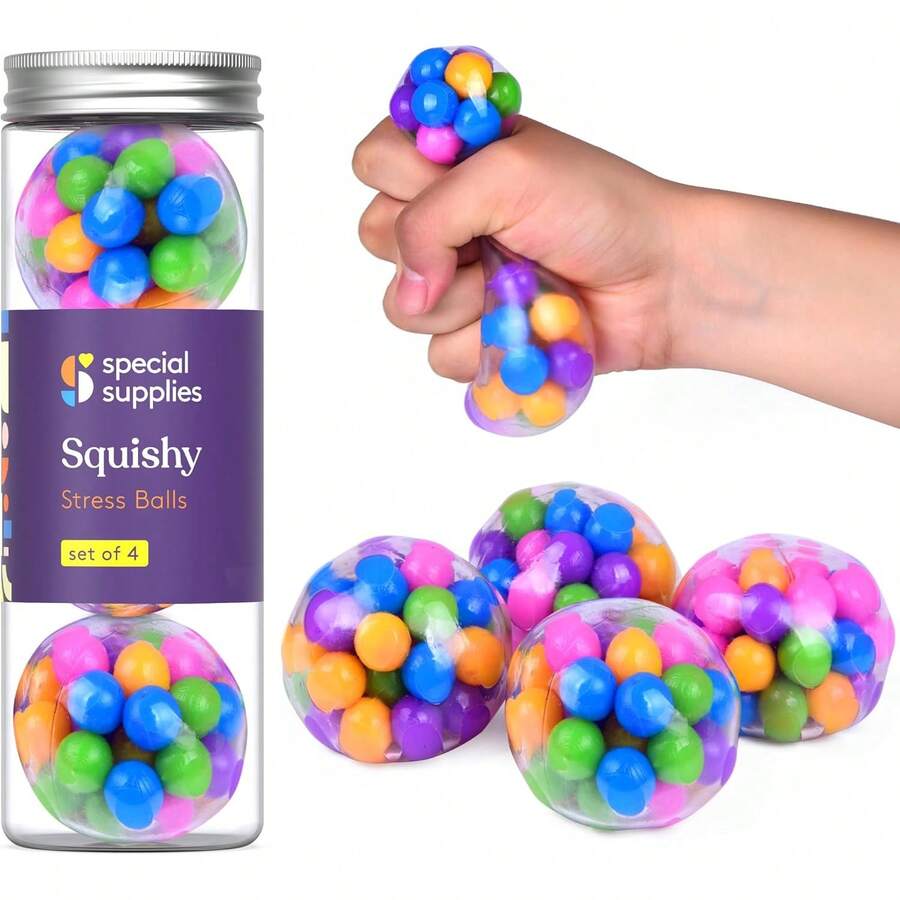 Squishy Stress Ball Squeeze, Color Sensory Toy, Relieve Tension, Anxiety, Home, Travel And Office Use, Fun For Kids And Adults (4-Pack),Back To School Supplies - 1 - 查看 1