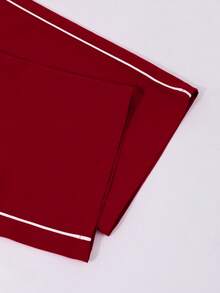 Set 2pcs/Set Kaos Lengan Pendek Leher Bulat Kasual dengan Cetakan Huruf & Celana untuk Remaja Putri, Musim Semi/Panas - Merah - View 4