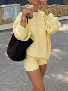 Women's Knitwear Pullover Sweater Long Sleeve Rib-Knit Regular Fit Soft Feel Warm Fall Casual Top - Yellow - View 2