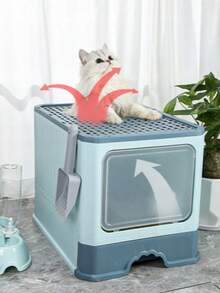 Fully Enclosed Drawer-Type Cat Litter Box, Cat Litter Box, Fully Enclosed Large Drawer, Top-Entry, Odor-Proof And Splash-Proof, Cat Toilet, Cat Supplies - Grey - View 4