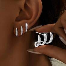 1Pair, Silvery/Golden Color, Women's Claw Set With Super Shiny Synthetic Earrings, Blingbling Dazzling, Exquisite And Lovely, Luxurious And Elegant, Suitable For All Occasions, Perfect Gift For Women - 銀色 - 查看 3