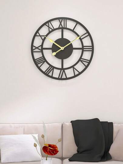 1pc Large Industrial Wand Klok Roman Numerals, Silent Indoor Non Ticking Vintage Clock, Retro Metal ative Zwart Art Battery Powered, Home, Kitchen, Cafe, Hotel, Office Home Room view 5