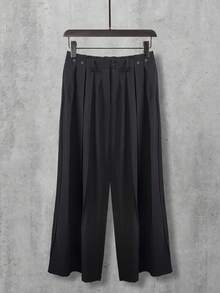Men's Casual Solid Color Loose Pocket Pleated Pants - Black - View 3