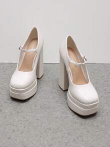 Women's Mary Jane Platform Chunky High Heels Pumps Solid Color Weddings Banquets Christmas Y2K Shoes For Fall And Winter - trắng - Xem 6