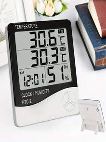 1 Peça Termômetro/Higrômetro Digital HTC-2 Interno/Externo com Monitor de Temperatura e Umidade, Relógio, Alarme e Calendário, Suporte para Casa e Escritório (Necessita Trazer sua Própria Bateria)