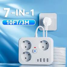 1pc Overload Protection Power Outlet With On/Off Switch, Short/Long Cord Option, Suitable For Office, Travel, And Home Use - EU E Type Plug(220-240V) - View 14