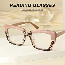 Juego de 4 piezas/3 piezas/2 piezas de gafas de lectura con marco grande de moda, cómodas con bisagras de resorte, colores únicos para combinar con tus atuendos diarios - Té + medio polvo - Ver 3