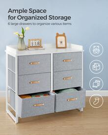 SONGMICS Kids Dresser With 6 Drawers, Boys Girls Dresser, With Water-Resistant Tabletop, Storage Organizer Cabinet, For Bedroom Hallway - Grey - View 3