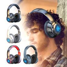 Wireless Bluetooth 5.2 Over-Ear Headphones For Gaming & Music, 20H Playtime, HiFi Sound /40mm Driver, Foldable Design, 3 Modes (BT/AUX/TF Card), RGB LED Light Effect (6 Colors), Noise Cancelling Mic, Comfort Fit For Travel Gym - màu đen - Xem 3
