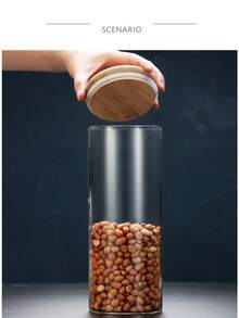 1pc High Borosilicate Heat-Resistant Glass Airtight Canister, Transparent Round Glass Kitchen Food Storage Jar With Lid For Snacks, Dry Foods, Coffee Beans - 透明 - 查看 13
