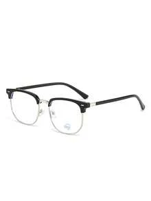 Frameless Retro Eyeglasses Frame, Men's Fashion Half-Rim Blue Light Blocking Clear Lens Glasses, Aluminum Alloy Computer Blue Light Blocking Glasses