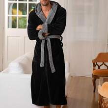 Mens Robe With Hood, Plush Fleece Hooded Mens Bathrobe, Big And Tall Bath Robe For Menhalloween - Black With Gray Contrast - View 3