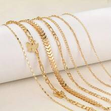 7 Pcs/Set Gold Color Vintage Butterfly Heart Anklet Set For Women Multilayers Anklet Bracelet On Leg Foot Beach Jewelry Gifts - Gold - View 4