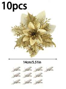 20 件/10 件/2 件多色人造一品红、带夹子的一品红圣诞树装饰、闪光镂空网状一品红、圣诞装饰、节日配饰、圣诞树、花环、闪光一品红圣诞树饰品、节日装饰 DIY 一品红花环、派对装饰