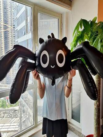 1个黑色蜘蛛铝箔气球，蜘蛛腿形状气球，适用于万圣节装饰、派对和摄影道具、返校季和情人节