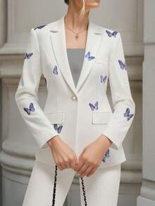 HOMEYEE Vintage Floral Print Blazer Jacket, Elegant For Casual, Business, Work Wear