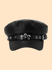 1pc Women's Halloween Fashionable Skull Newsboy Cap, Unisex, Adjustable, Suitable For Halloween Wear (The Hat May Have An Odor, Which Can Be Eliminated By Placing It In A Ventilated Area)