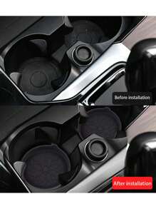 2pcs Crystal Studded Car Cup Holder Coasters, Round Silicone Anti-Slip Heat Insulation Mat, Car Accessories With Rhinestone Decor