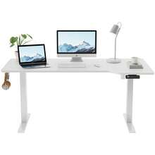 Devoko Gunji 160/180 Cm Height Adjustable Desk, L-Shaped Electric Standing Desk, Height Adjustable, Electric With 4-Function Memory, Ergonomic Gaming Table With Cable Management Tray, Hooks - White - View 3