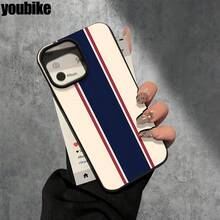 Funda protectora para phone (1 unidad) con orificios grandes, diseño a rayas azules y blancas. Compatible con phone 16 Pro, 16, 15 Pro, 14, 14 Plus, 14 Pro, 13, 13 Pro, 12 Pro y 11/11 Pro. Ideal para cumpleaños y celebraciones. - Blanco - Ver 3