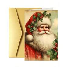 Vintage Santa Claus Christmas Card With Red Envelope - Classic Santa Design, Mixed Color Paper, Elegant Holiday Greeting For Friends, Family, Or Office - Festive Birthday Or Thank You Card - Perfect Christmas Gift, Christmas Cards, Seasonal Stationery, Rustic Charm, Textured Paper, Best For Christmas