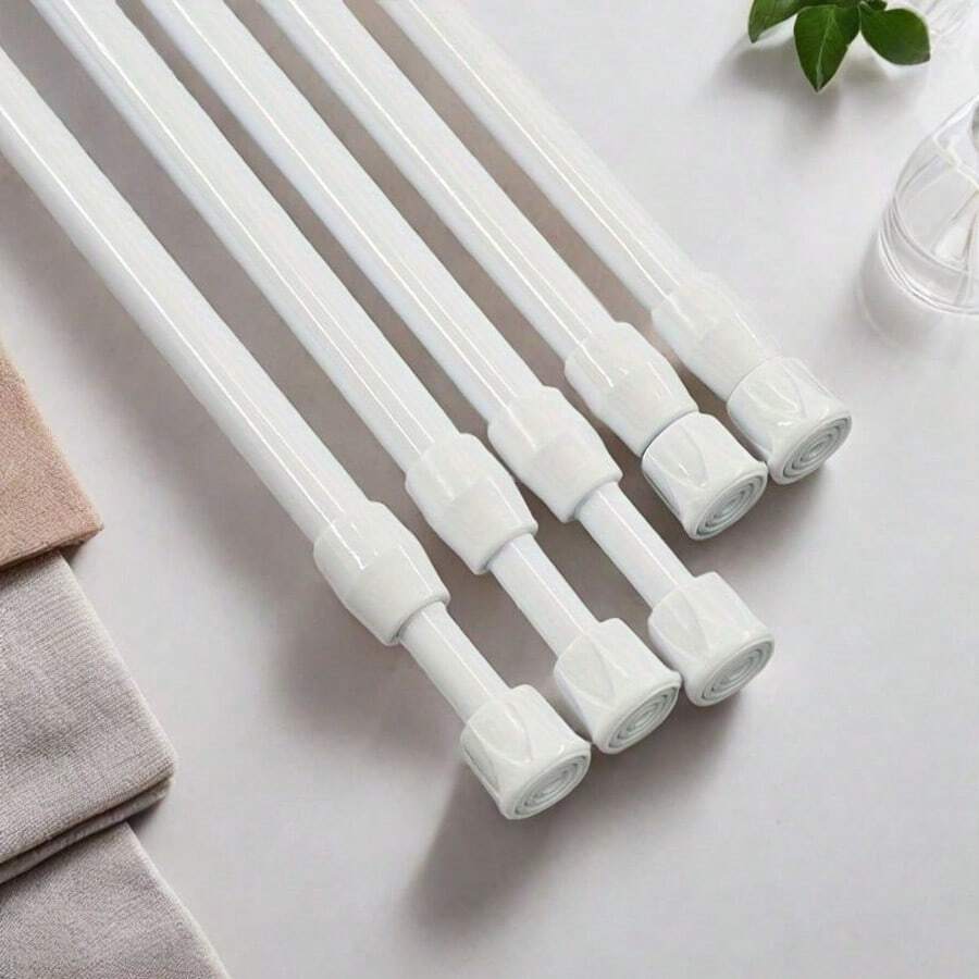 2pcs Modern Adjustable Tension Curtain Rods - Heavy Duty Expandable Rod, No Drill Tension Rod, Suitable For Shower, Closet, Window, Towel Rack - Steel And Plastic Home Decor Bathroom Decor
