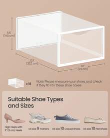 SONGMICS Stackable Shoe Boxes, Set Of 18 Plastic Shoe Organizers With Door, Transparent, Easy Assembly, 9.1 X 13.1 X 5.6 Inches, For Shoes Up To US Size 10 - Trong suốt và trắng - Xem 5