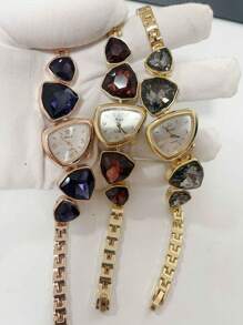 1pc New Casual Fashion Ladies' Bracelet Watch, Unique Design Dial Decorated With Crystals, Rhinestone Embellished Watchband, Alloy Quartz Watch, Gift As A Gift For Students Returning To School