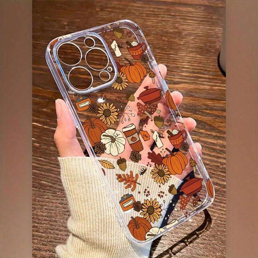 Funda transparente para teléfono con diseño de champiñón, café y calabaza, resistente a caídas, compatible con phone 16 Pro Max, 16 Plus, 16, 16 Pro, 15 Pro Max, 15 Pro, 15 Plus, 15, 14, 14 Plus, 14 Pro y 14 Pro Max. - transparente - Ver 1