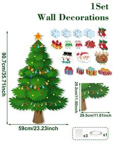 1 set Autocollant mural d'arbre de Noël, décoration murale d'arrière-plan avec arbre de Noël, Père Noël, bonhomme de neige, design de cerf, décoration de rénovation de chambre DIY pour Noël, autocollant pour salon, chambre à coucher, salle à manger et entrée, décoration de Joyeux Noël, décoration de Noël pour la maison - Multicolore - Voir 4