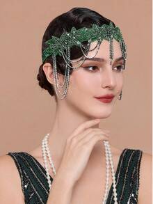BABEYOND 1920s Flapper Headpiece Roaring 20s Headband Great Gatsby Headband Chain For Women Vintage Hair Accessory - 綠色 - 查看 1