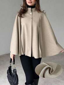 Women's New Autumn/Winter Wool Coat, Cape Sleeve Design, Retro Minimalist Cardigan Overcoat, Elegant Business Casual Everyday Commute Travel, Christmas & Halloween - Khaki - View 4
