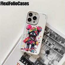 Phone 1PC Diseños vibrantes con figuras en sudaderas con capucha, estas fundas protectoras y fundas protectoras de imitación para teléfonos con orificios grandes son compatibles con las series 16 Pro, 16, 15 Pro, 14, 14 Plus, 14 Pro, 13, 13 Pro, 12 Pro y 11/11 Pro. Son excelentes regalos para cumpleaños y celebraciones. - Blanco - Ver 2