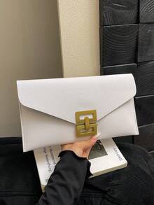 Mini Solid Color Minimalist Flap Clutch, Casual PU Solid Color Envelope Bag - Beige - View 11