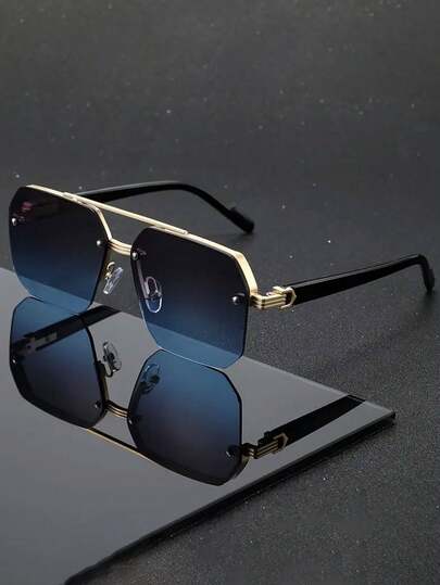 1pc Men's Fashion Double Bridge Aviator Fashion Glasses Frame Design, Suitable For Holiday Outfits, Travel, Beach, Driving, Vacation, Street Style Accessory