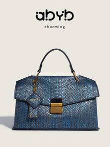 2025新款复古蓝色蛇皮纹手提包，时尚奢华高端手袋，轻巧大容量女士单肩斜挎包 - 藍色 - 查看 5