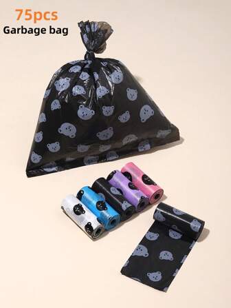 75pcs/5rolls Disposable Trash Bags, Bear Pattern Diaper Changing Bags, Convenient Carry, Car Garbage Bags, Suitable For Stroller, Living Room, Bathroom, Nursery Cleaning, Random Color