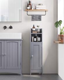 VASAGLE Small Bathroom Storage Corner Floor Cabinet With Door, 7.9 X 7.1 X 31.5 Inches, Bathroom Organizer, Narrow Toilet Paper Storage Cabinet, Adjustable Shelves - 灰色 - 查看 2
