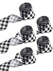 1/5 Roll Wired Edge Ribbons Buffalo Plaid Burlap Ribbon Farmhouse DIY Gift Wrapping Crafts For Christmas Bow Wreath Tree Decoration,Christmas,Xmas