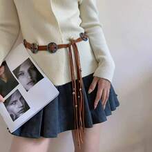 Vintage Boho Tassel Sash Belt Western Waistband Knotted Dress Belt For Women Decoration - 紫紅色 - 查看 1