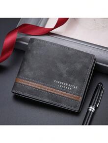 1件男士多槽多功能欧美商务短款轻便便携时尚钱包男士钱包迷你钱包秋冬季男士钱包真皮小钱包钱夹 - 黑色 - 查看 5