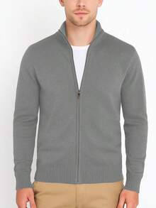 Homme Men's Simple LightweightStylish Casual Zip-Up Knit Sweater, Suitable For Autumn/Winter, Mock Neck Men, Men Knit Tops, Quarter Zip Sweater Men, Men S Sweater  Plain - 希瑟.格雷 - 查看 2